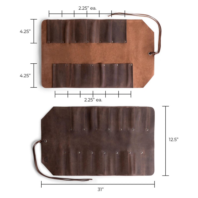 Hide & Drink Leather Tool Bag Roll Up, 12 Slot Heavy Duty Tool Roll Bag Organizer, Tool Roll Up Bag, Portable Tool Wrap Roll Bags for Travel, Durable Tool Kit Folding Tool Pouch Roll Up Mechanic Gifts for Men - Image 4